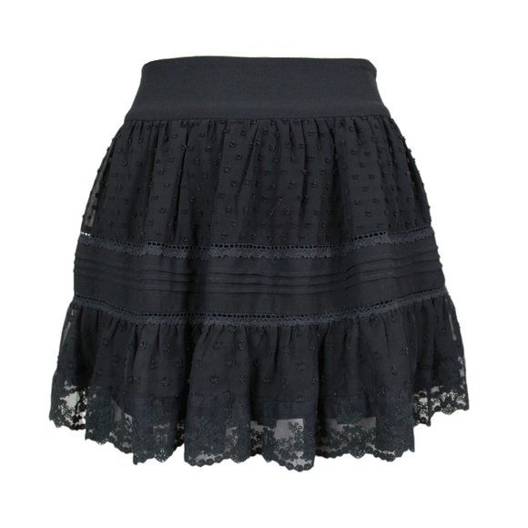 Black Mixed Textured Tiered Circle Mini Skirt - Picture 1 of 11